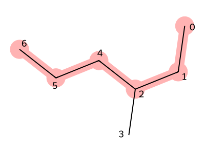 Figure 3. 3-メチルヘキサンの構造（赤い部分は幹）