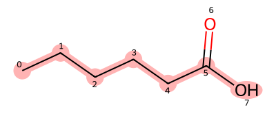 Figure 5. ヘキサン酸の構造（赤い部分は幹）
